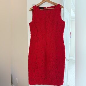 CH Carolina Herrera Red Lace Sleeveless Shift Dress